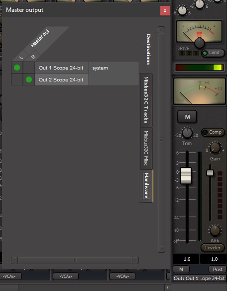 Master bus output to XITE for monitoring via ADAT