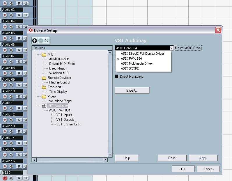 device setup cubase sx3