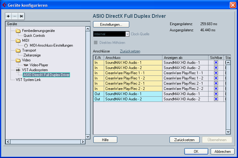DirectX selected: showing only inputs