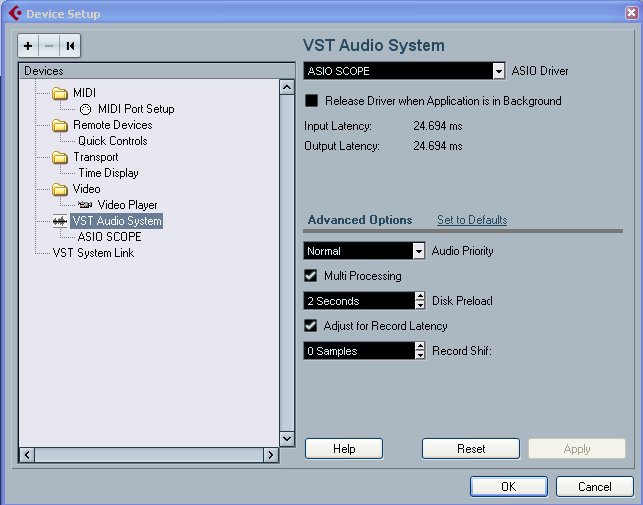 Device setup on cubase