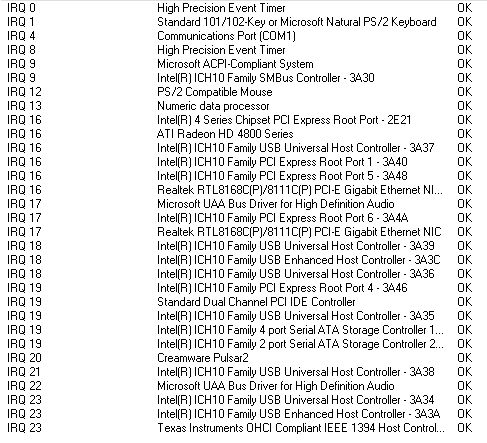 i checked the irq's and did it before too, here the results again.